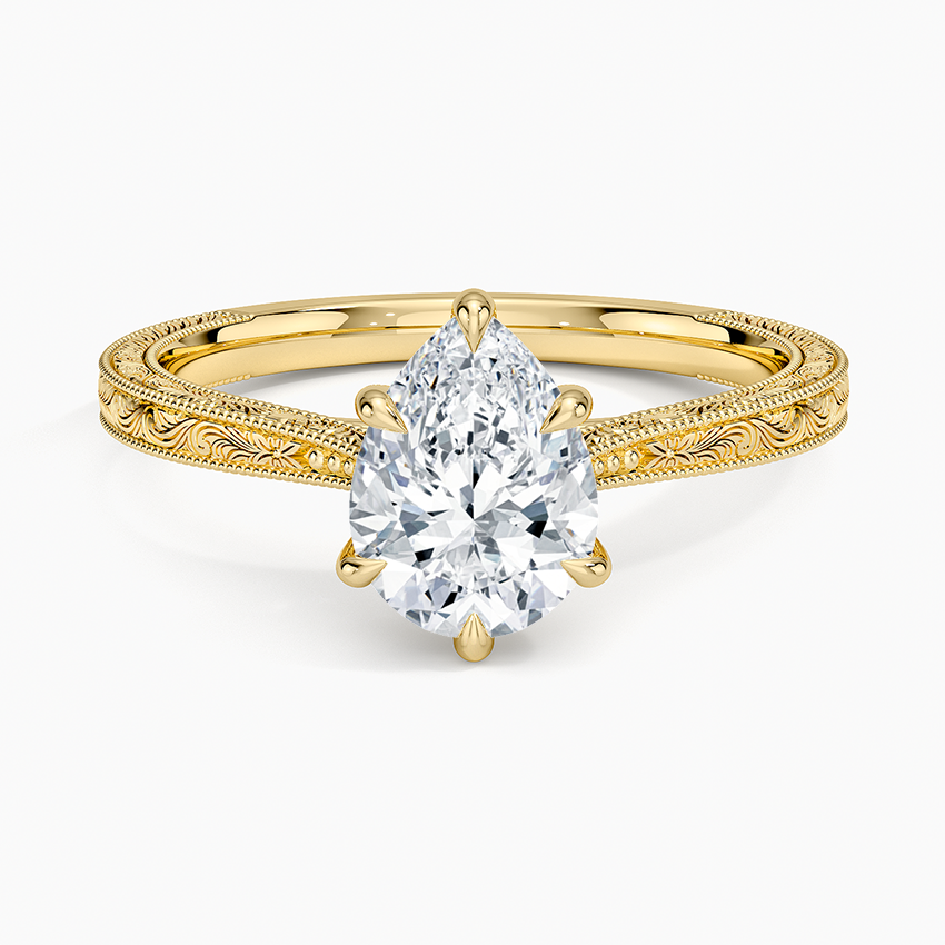 Elsie Engraved Ring Yellow Gold 18k Pear Engagement Ring