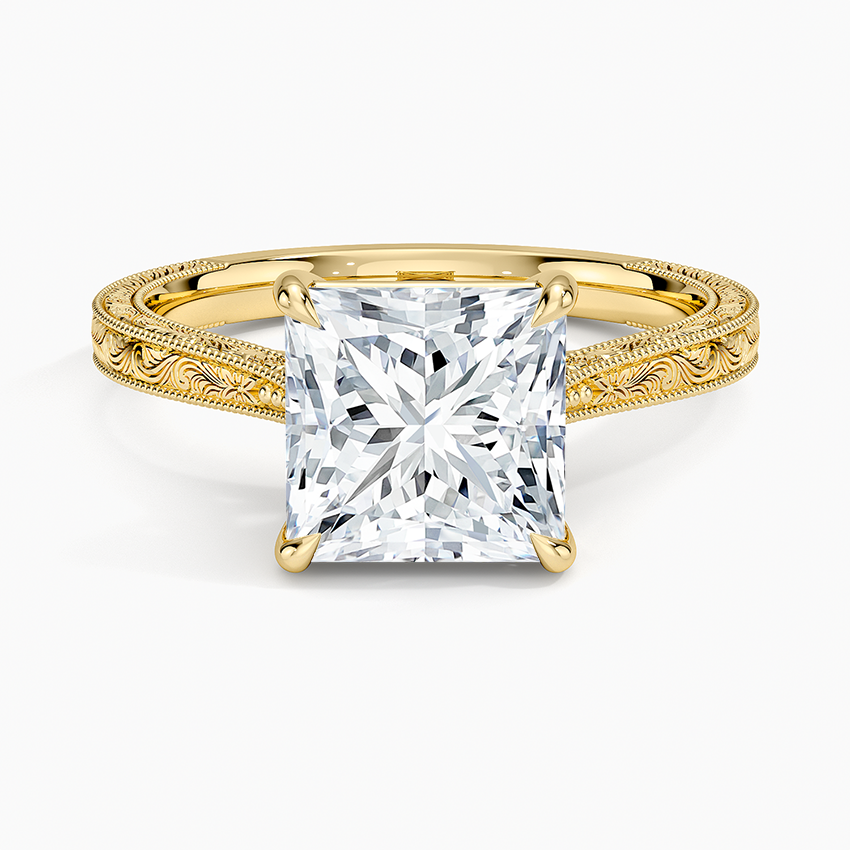 Elsie Engraved Ring Yellow Gold 18k Princess Engagement Ring