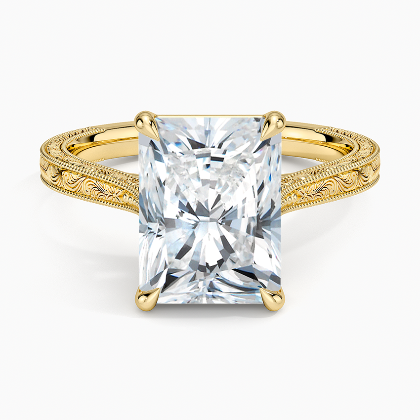 Elsie Engraved Ring Yellow Gold 18k Radiant Engagement Ring
