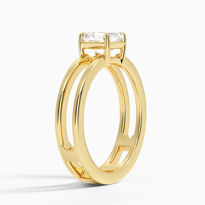 Aimee Open Double Band Solitaire Ring Yellow Gold 18k Asscher Engagement Ring