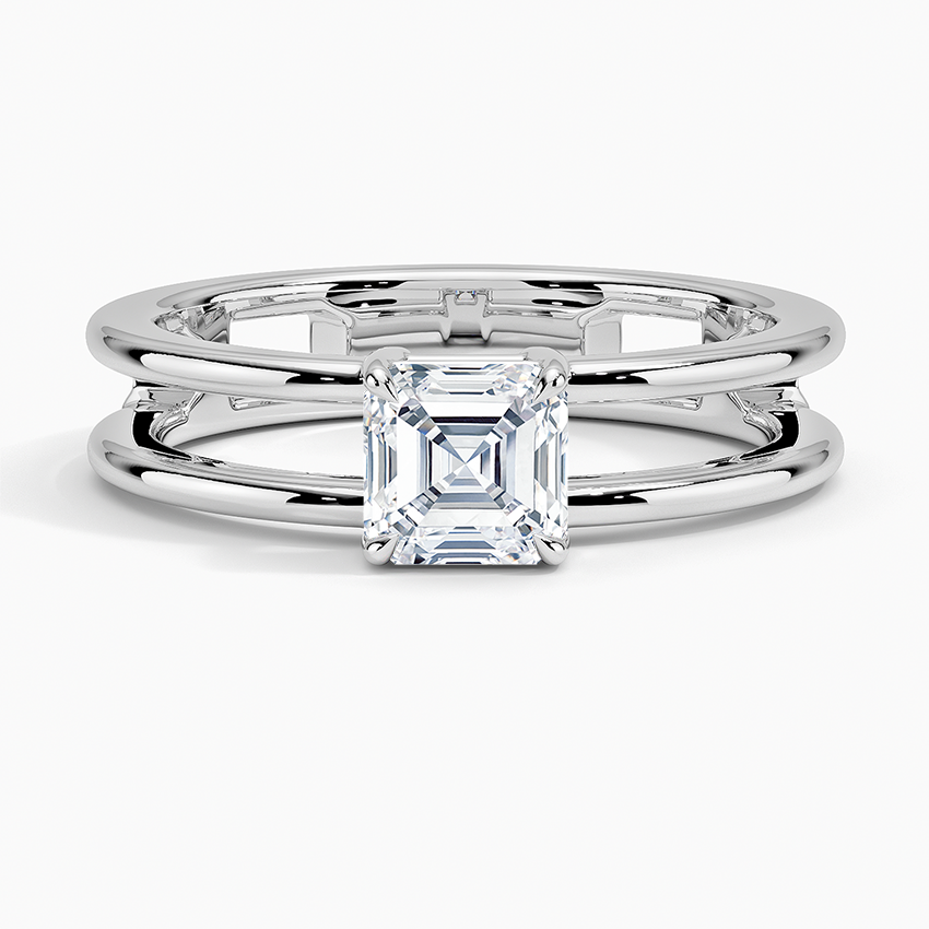 Aimee Open Double Band Solitaire Ring Platinum Asscher Engagement Ring