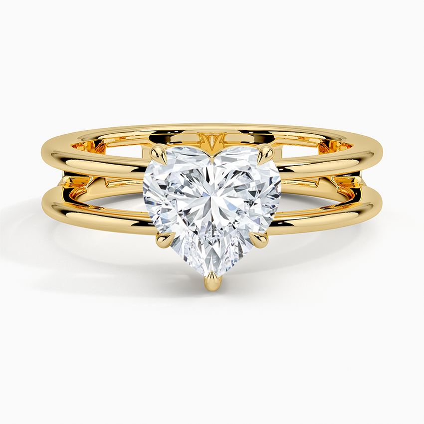 Aimee Open Double Band Solitaire Ring Yellow Gold 18k Heart Engagement Ring