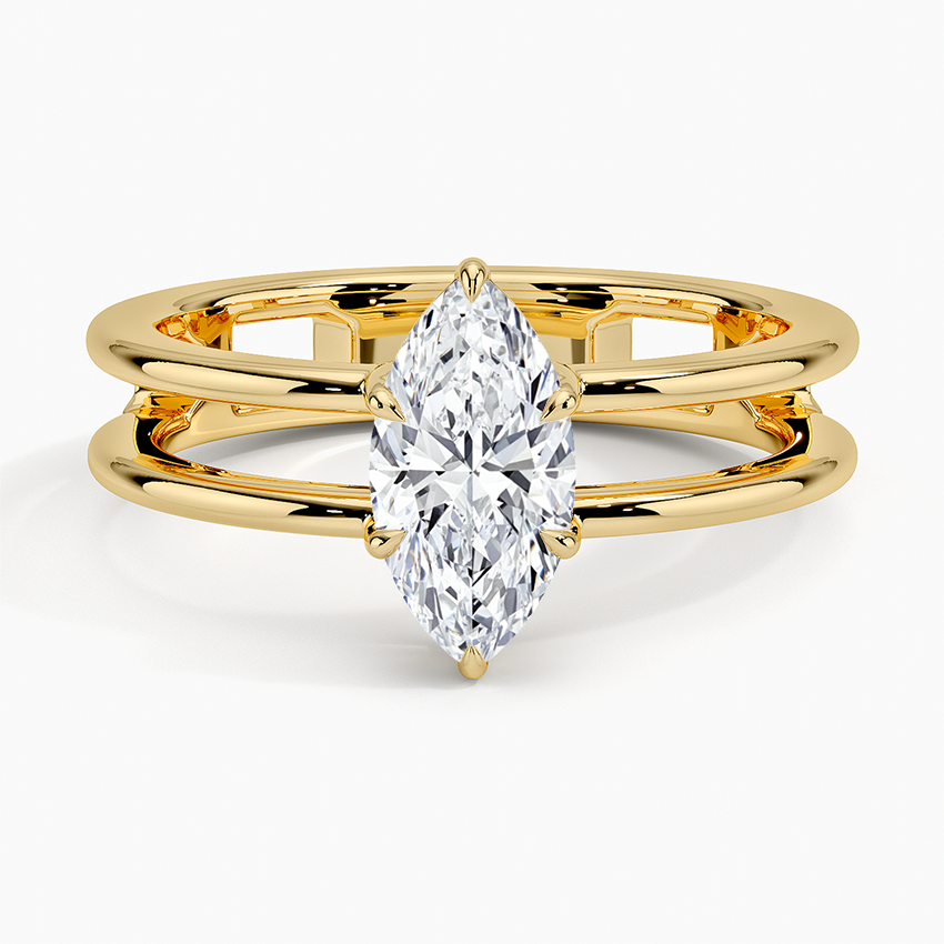 Aimee Open Double Band Solitaire Ring Yellow Gold 18k Marquise Engagement Ring