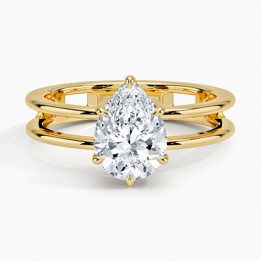 Aimee Open Double Band Solitaire Ring Yellow Gold 18k Pear Engagement Ring