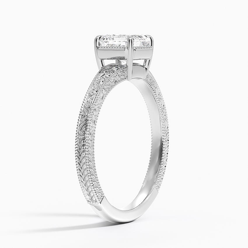 Tapered Elsie Engraved Solitaire Ring Platinum Asscher Engagement Ring