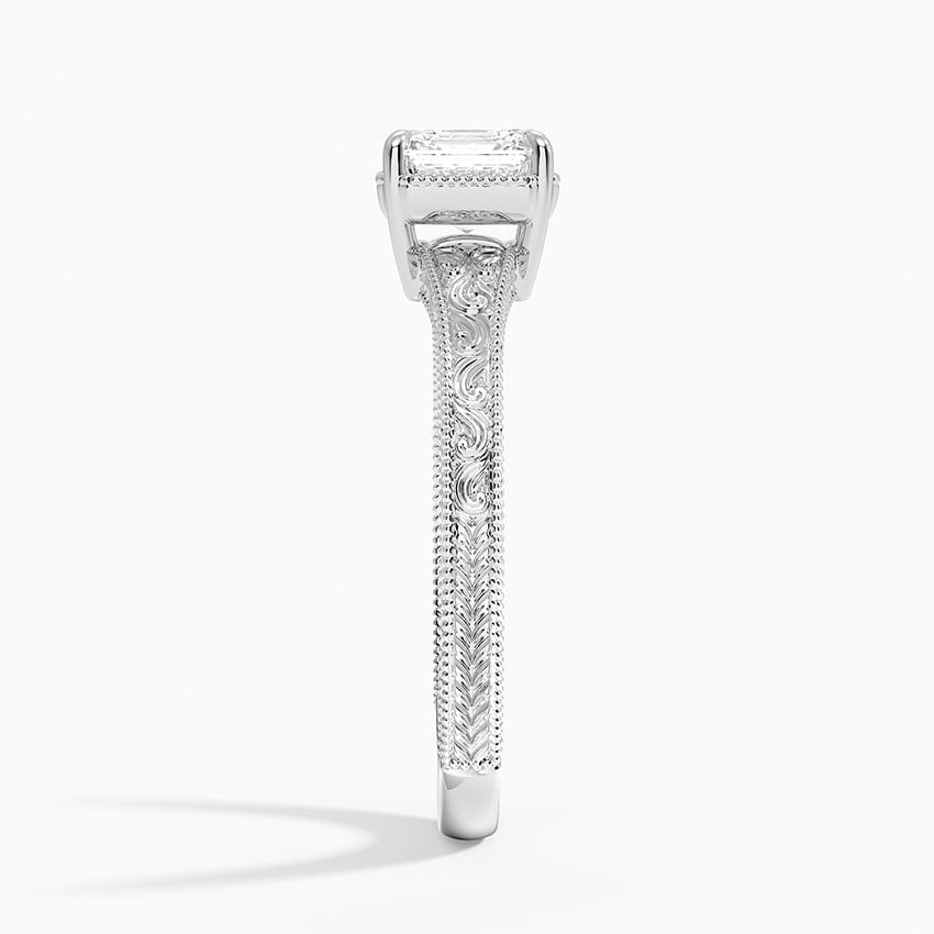 Tapered Elsie Engraved Solitaire Ring Platinum Asscher Engagement Ring