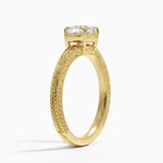 Tapered Elsie Engraved Solitaire Ring Yellow Gold 18k Cushion Engagement Ring