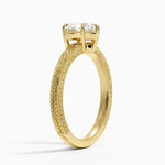Tapered Elsie Engraved Solitaire Ring Yellow Gold 18k Heart Engagement Ring