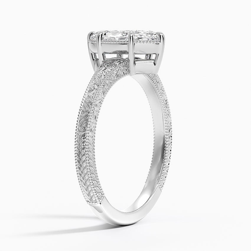 Tapered Elsie Engraved Solitaire Ring Platinum Marquise Engagement Ring