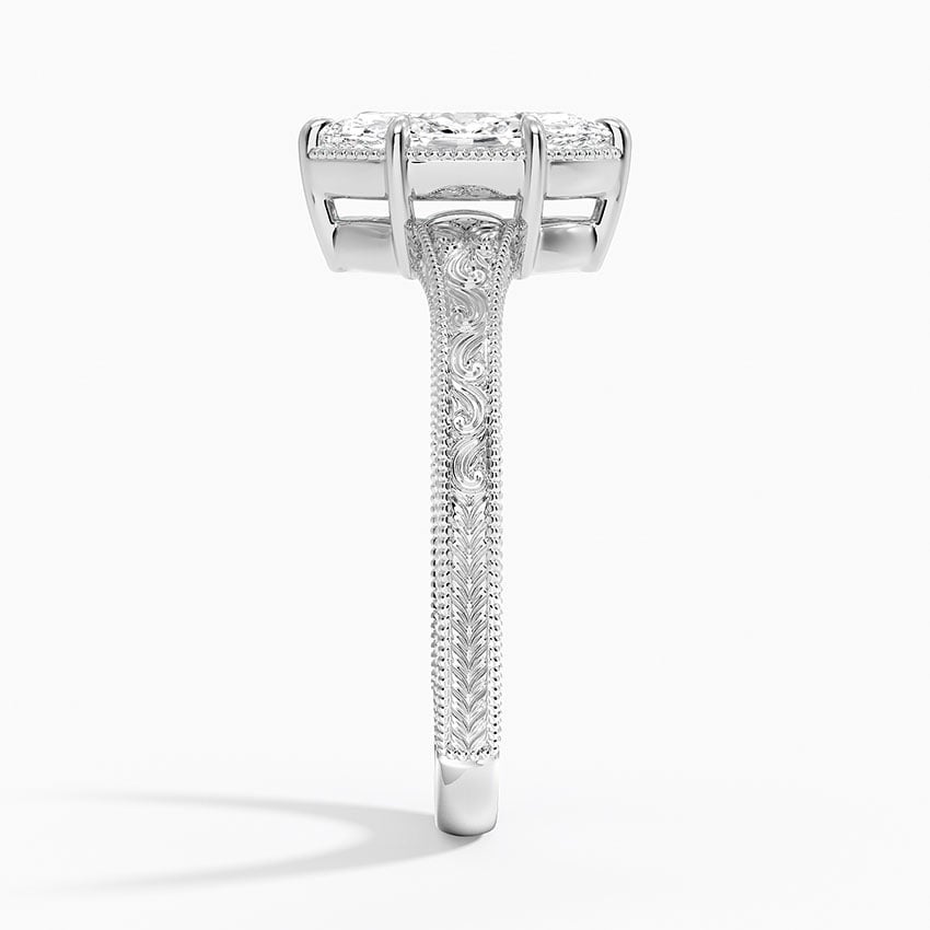 Tapered Elsie Engraved Solitaire Ring Platinum Marquise Engagement Ring