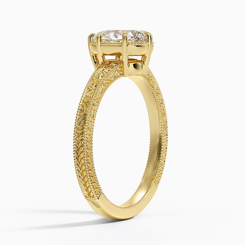 Tapered Elsie Engraved Solitaire Ring Yellow Gold 18k Pear Engagement Ring