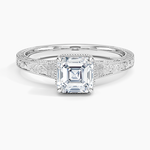Tapered Elsie Engraved Solitaire Ring Platinum Asscher Engagement Ring