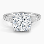 Tapered Elsie Engraved Solitaire Ring Platinum Cushion Engagement Ring