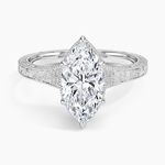 Tapered Elsie Engraved Solitaire Ring Platinum Marquise Engagement Ring