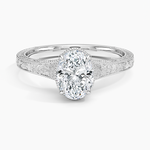 Tapered Elsie Engraved Solitaire Ring Platinum Oval Engagement Ring