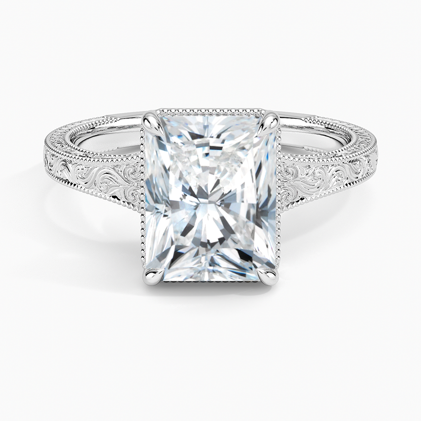 Tapered Elsie Engraved Solitaire Ring Platinum Radiant Engagement Ring