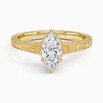 Tapered Elsie Engraved Solitaire Ring Yellow Gold 18k Marquise Engagement Ring