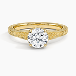 Tapered Elsie Engraved Solitaire Ring Yellow Gold 18k Round Engagement Ring