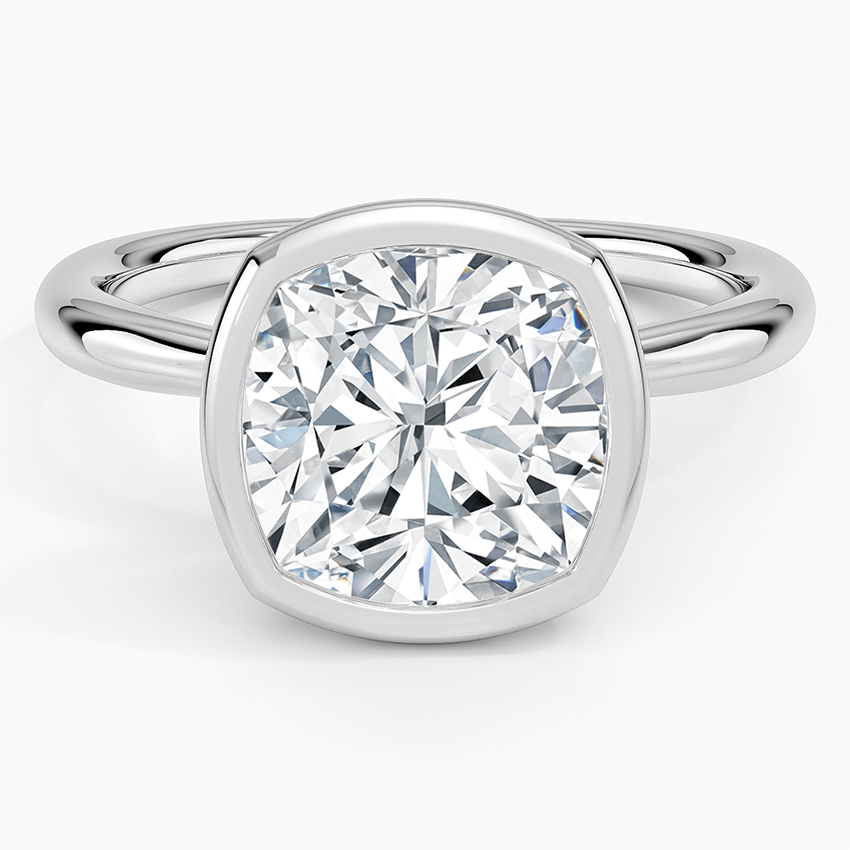 Freesia Bezel Solitaire Ring Platinum Cushion Engagement Ring