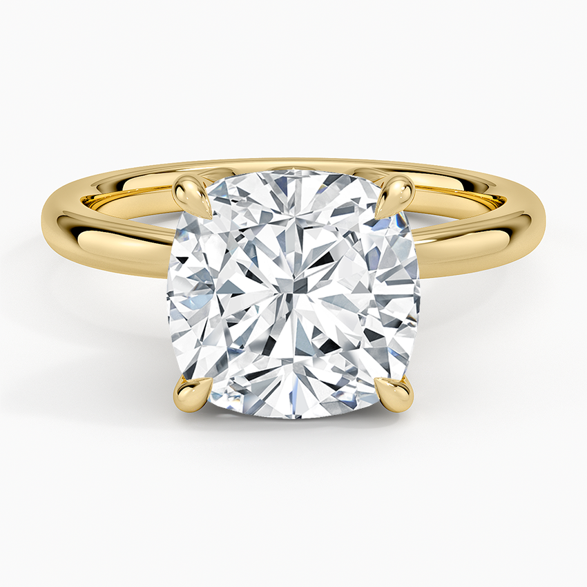Petal 2mm Solitaire Ring Yellow Gold 18k Cushion Engagement Ring