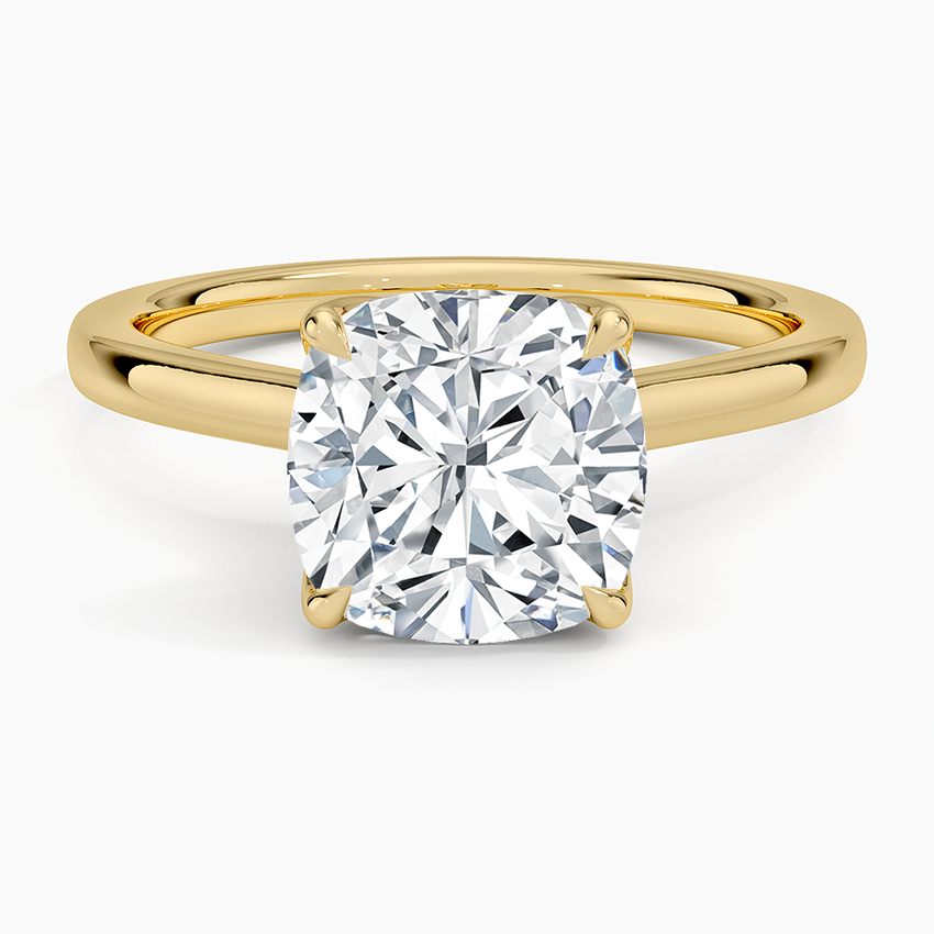 Elodie Cathedral Solitaire Ring Yellow Gold 18k Cushion Engagement Ring