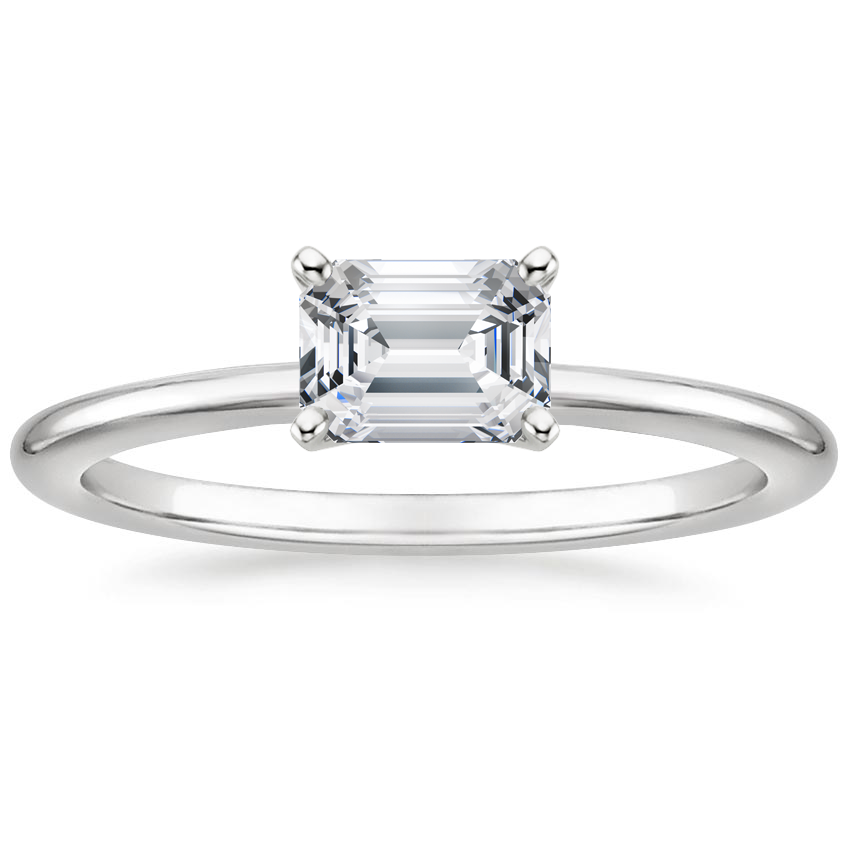 Horizontal Petite Comfort Fit Solitaire Engagement Ring 18K White Gold EM