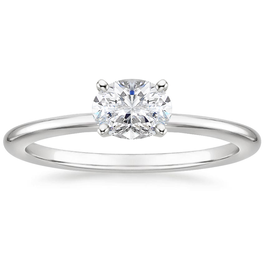 Horizontal Petite Comfort Fit Solitaire Engagement Ring 18K White Gold OV