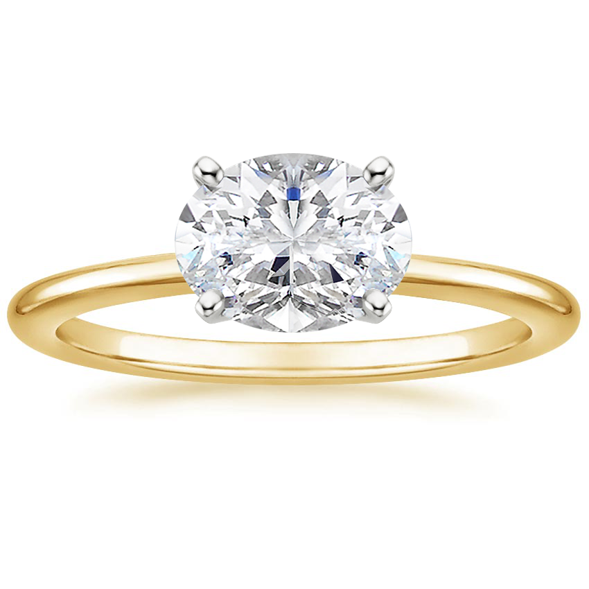 Horizontal Petite Comfort Fit Solitaire Engagement Ring 18K Yellow Gold OV