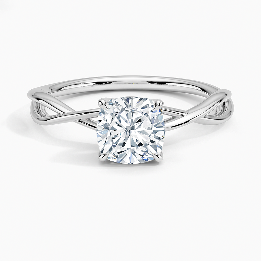 Alya Twist Solitaire Ring Platinum Cushion Engagement Ring