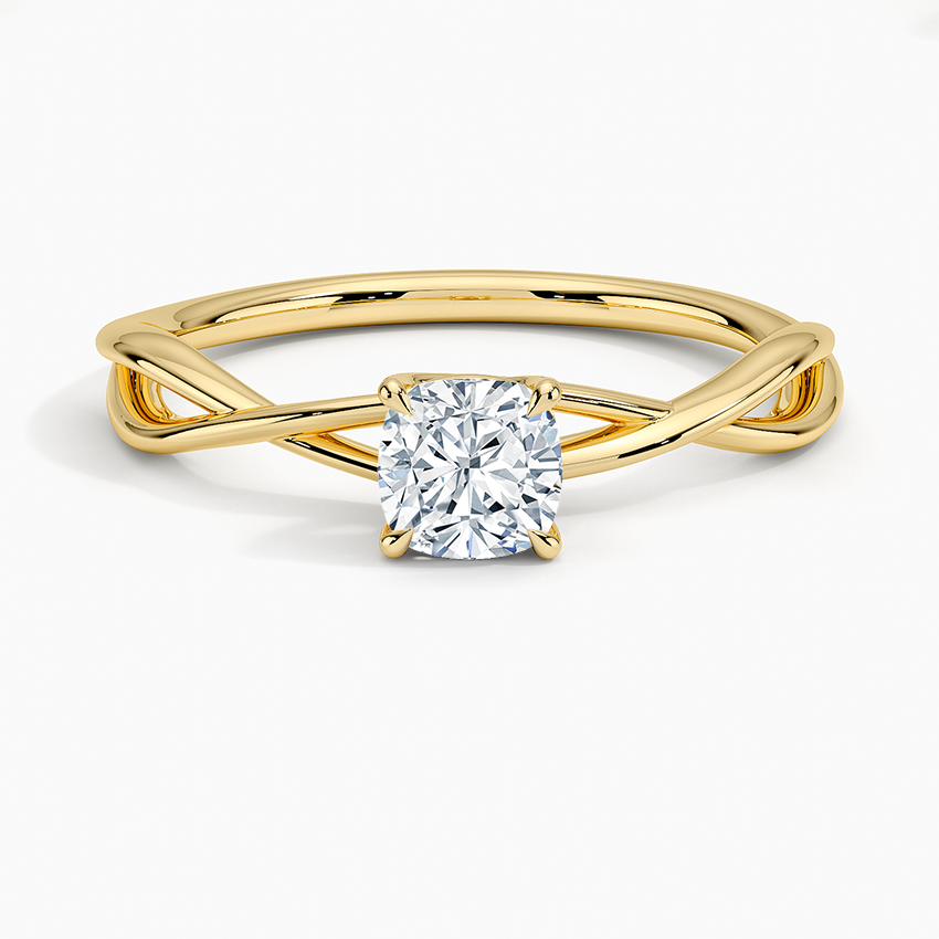 Alya Twist Solitaire Ring Yellow Gold 18k Cushion Engagement Ring