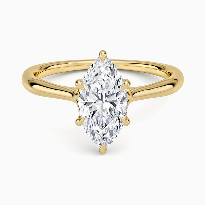 Freesia Cathedral Solitaire Ring Yellow Gold 18k Marquise Engagement Ring