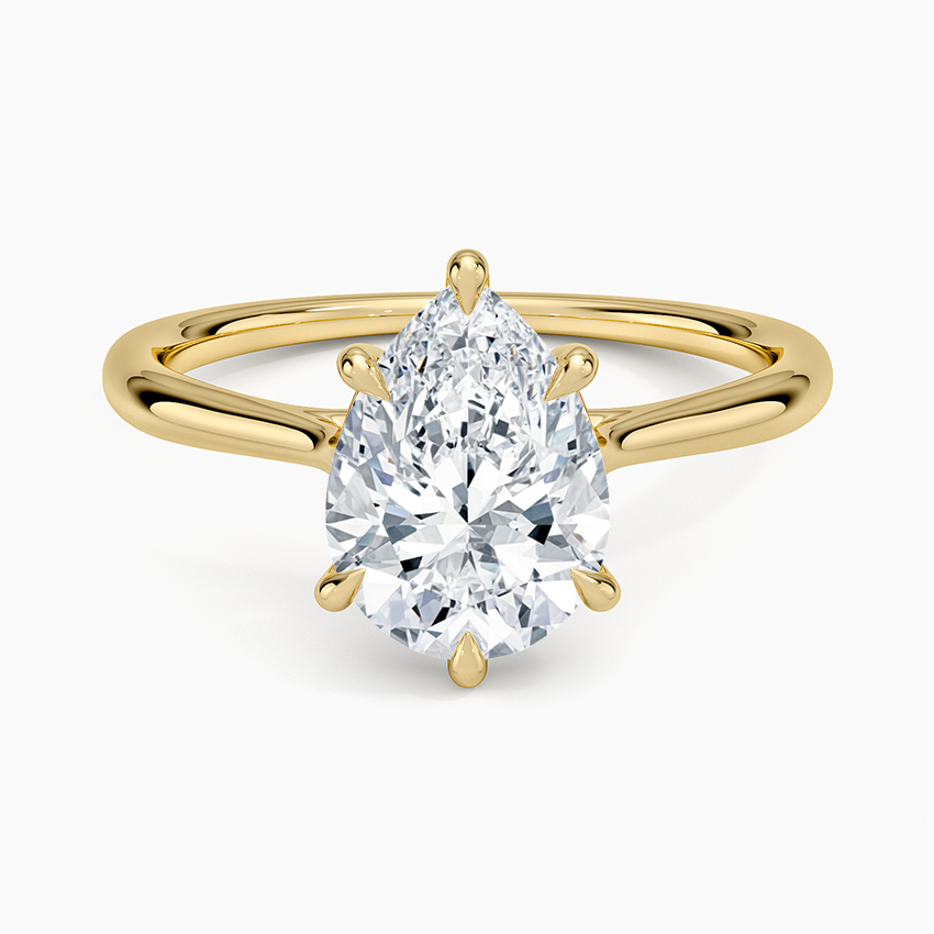 Freesia Cathedral Solitaire Ring Yellow Gold 18k Pear Engagement Ring