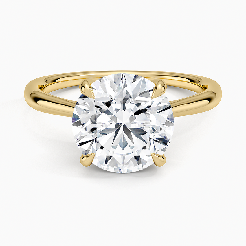Freesia Cathedral Solitaire Ring Yellow Gold 18k Round Engagement Ring