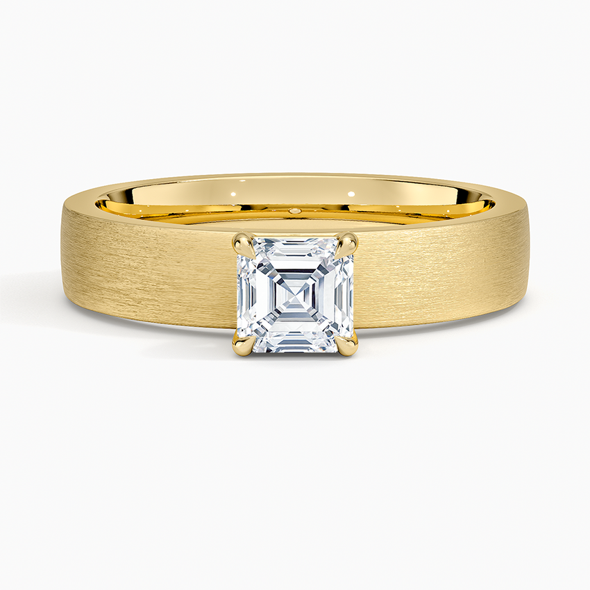 Peyton 4mm Satin Finish Solitaire Ring Yellow Gold 18k Asscher Engagement Ring