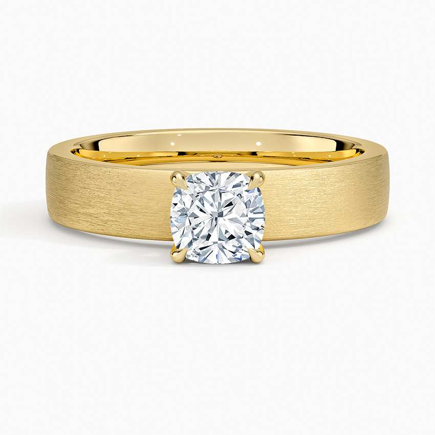 Peyton 4mm Satin Finish Solitaire Ring Yellow Gold 18k Cushion Engagement Ring