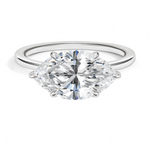 East-West Solitaire Engagement Ring 18K White Gold MQ