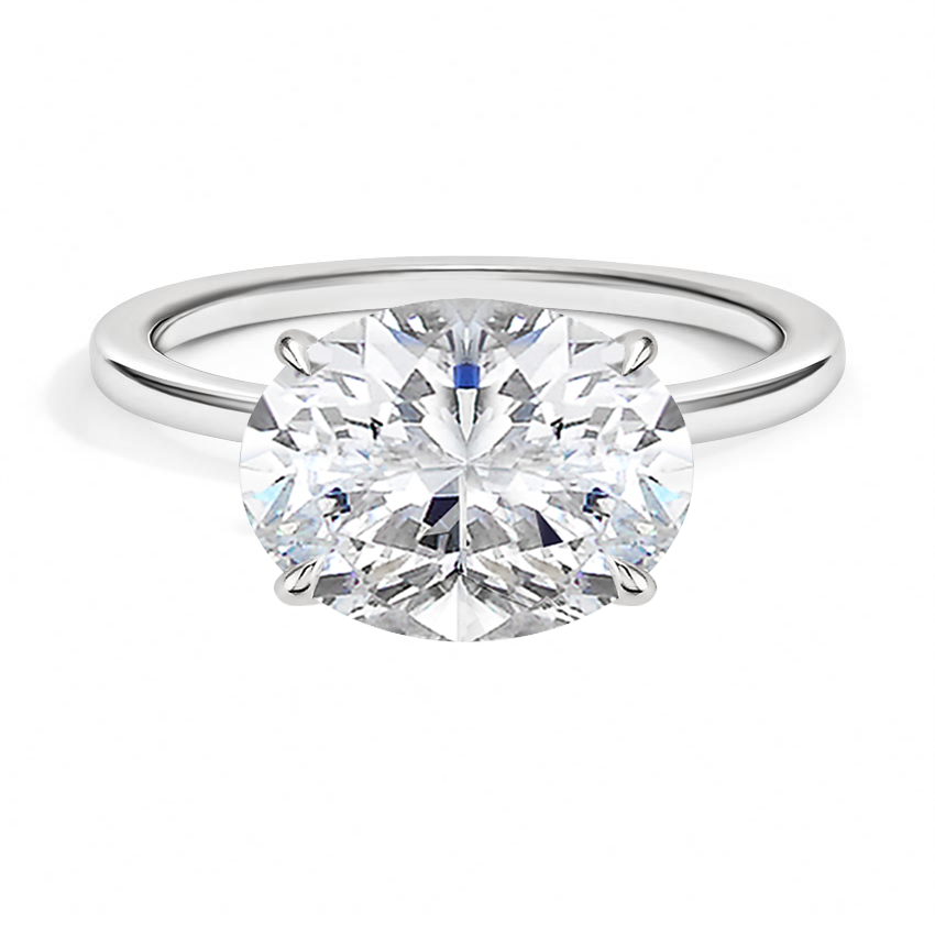 East-West Solitaire Engagement Ring 18K White Gold OV