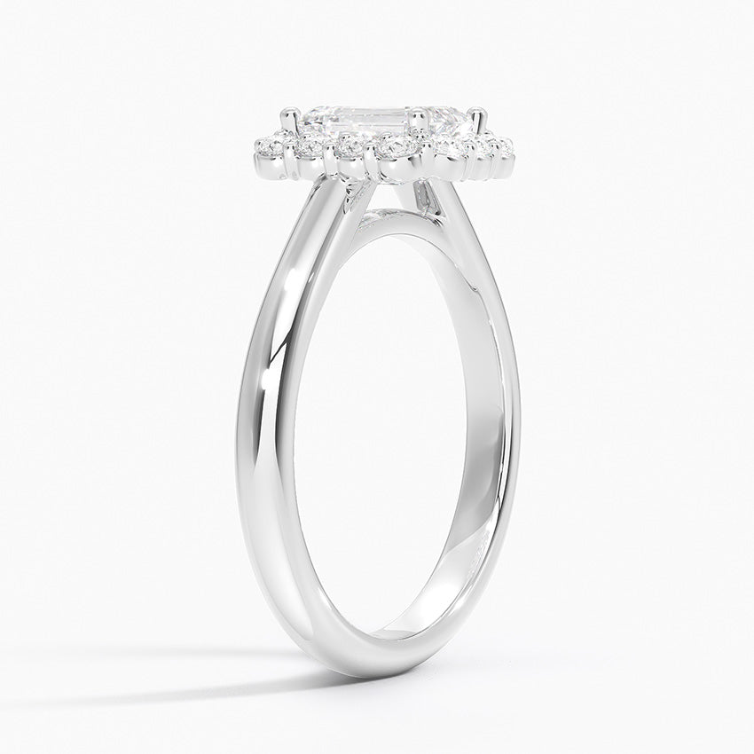 Lotus Flower Halo Diamond Ring (1/4 ct. tw.) Platinum Emerald Engagement Ring