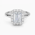 Lotus Flower Halo Diamond Ring (1/4 ct. tw.) Platinum Emerald Engagement Ring
