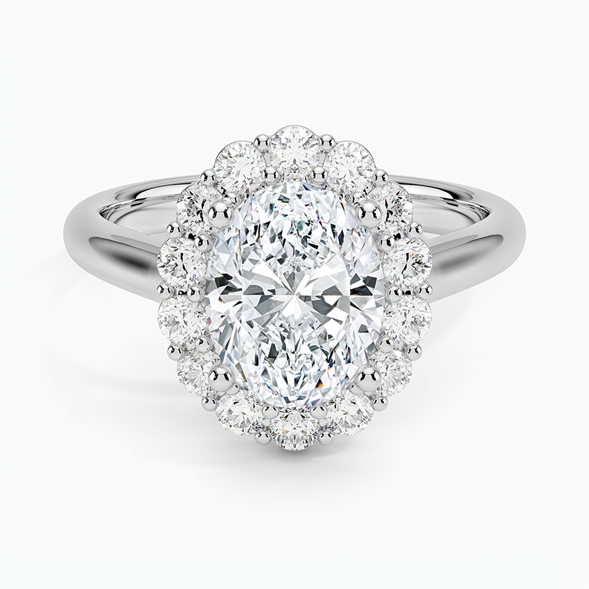 Lotus Flower Halo Diamond Ring (1/4 ct. tw.) Platinum Oval Engagement Ring