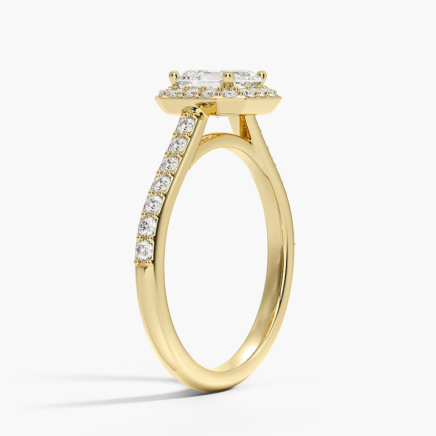 Halo Diamond Ring with Side Stones (1/3 ct. tw.) Yellow Gold 18k Asscher Engagement Ring