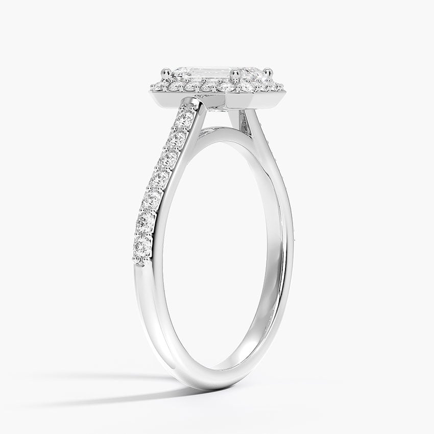 Halo Diamond Ring with Side Stones (1/3 ct. tw.) Platinum Emerald Engagement Ring