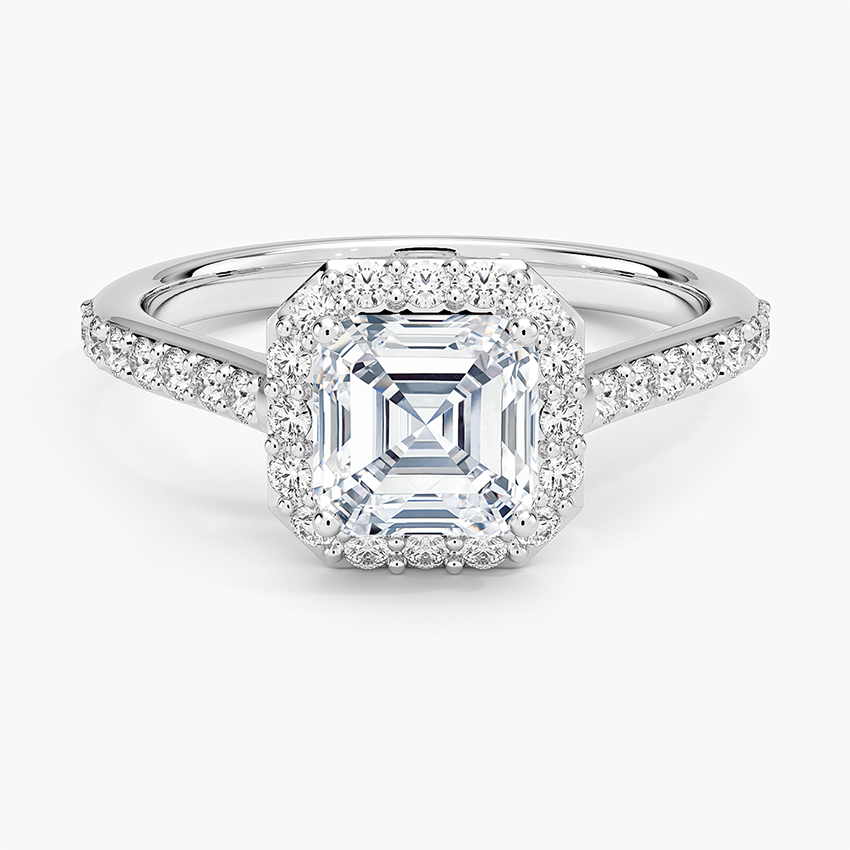 Halo Diamond Ring with Side Stones (1/3 ct. tw.) Platinum Asscher Engagement Ring