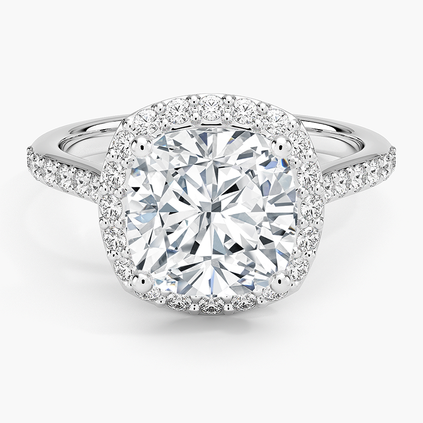 Halo Diamond Ring with Side Stones (1/3 ct. tw.) Platinum Cushion Engagement Ring