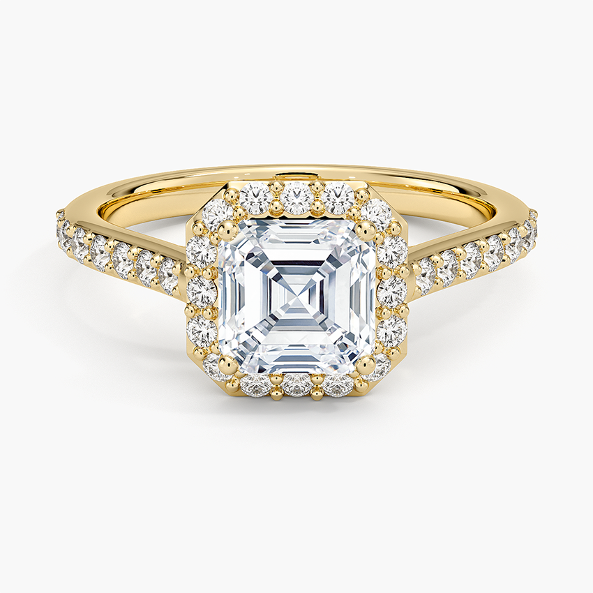 Halo Diamond Ring with Side Stones (1/3 ct. tw.) Yellow Gold 18k Asscher Engagement Ring