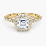 Halo Diamond Ring with Side Stones (1/3 ct. tw.) Yellow Gold 18k Asscher Engagement Ring