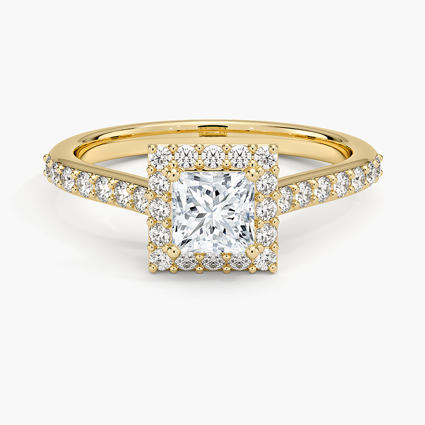 Halo Diamond Ring with Side Stones (1/3 ct. tw.) Yellow Gold 18k Princess Engagement Ring