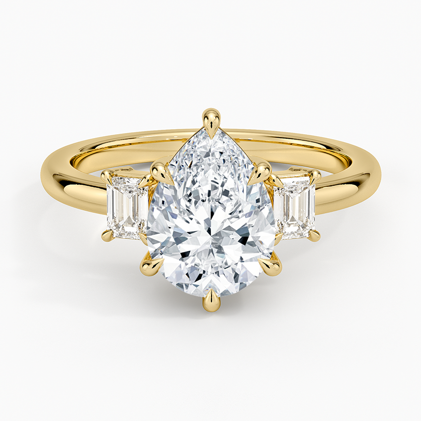 Petite Rhiannon Three Stone Diamond Ring (1/4 ct. tw.) Yellow Gold 18k Pear Engagement Ring