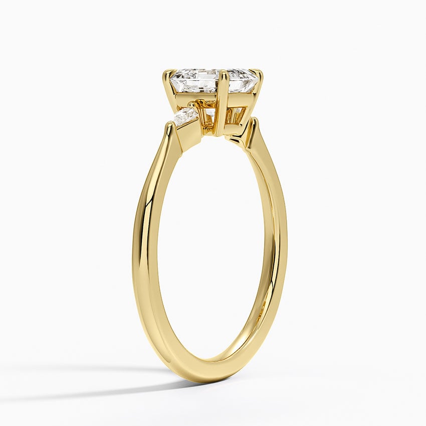 Petite Cometa Three Stone Diamond Ring Yellow Gold 18k Asscher Engagement Ring