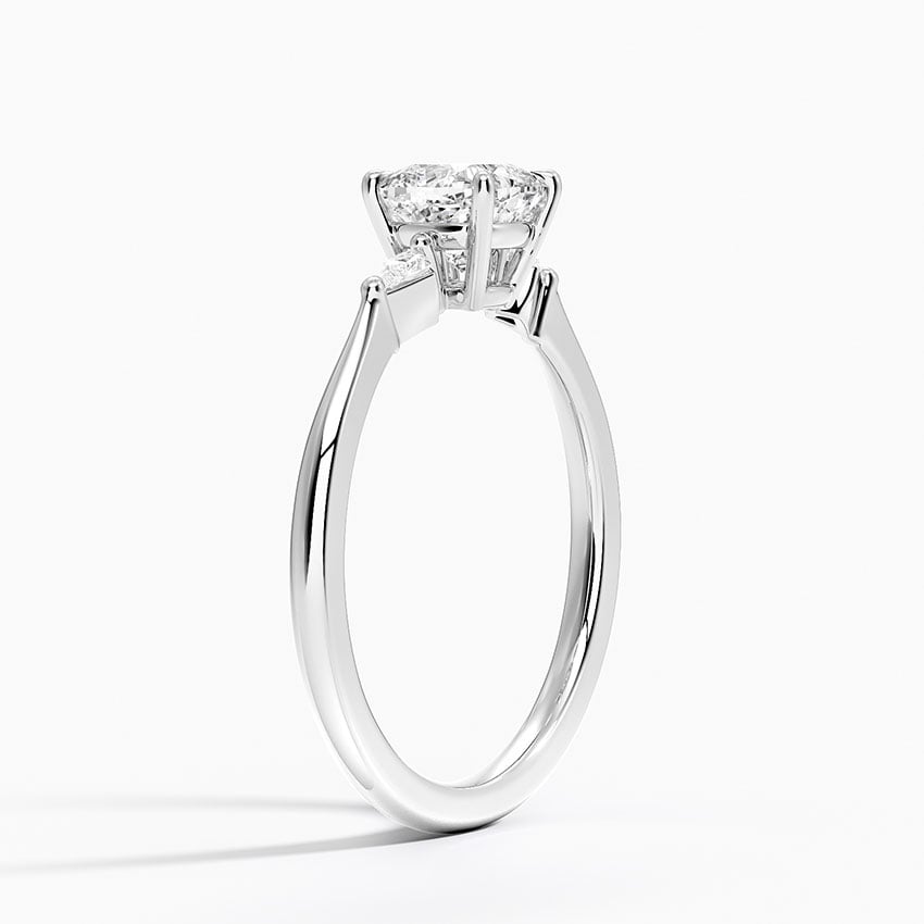 Petite Cometa Three Stone Diamond Ring Platinum Cushion Engagement Ring